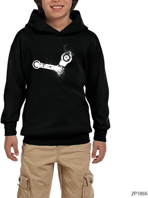 Zepplin Giyim Steam Crank Splash Siyah Çocuk Kapşonlu Sweatshirt