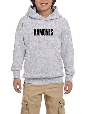 Zepplin Giyim Ramones Text Gri Çocuk Kapşonlu Sweatshirt