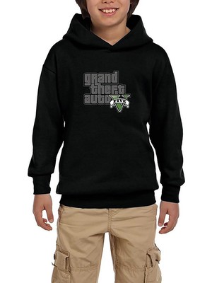 Zepplin Giyim Grand Theft Auto Cobweb Logo Siyah Çocuk Kapşonlu Sweatshirt