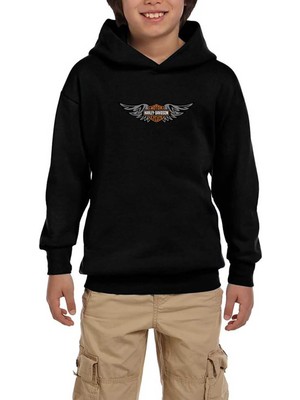 Zepplin Giyim Harley Chopper Wings Siyah Çocuk Kapşonlu Sweatshirt