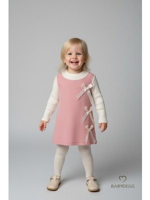 Babyden's Kız Çocuk Fitilli Elbise %100 Pamuk,uzun Kollu,fiyonklu,yumuşak Dokulu, Şık Günlük,özel Gün Elbisesi