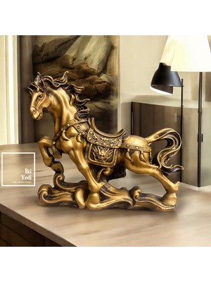 İki Yedi Konsept Humfrey 77-2 Altın Golden Dekoratif At Heykeli Figürü Obje Ev Dekorasyonu Ofis Hediyesi Büyük Biblo
