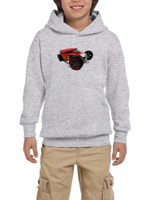 Zepplin Giyim Hot Wheels Skull Car Gri Çocuk Kapşonlu Sweatshirt