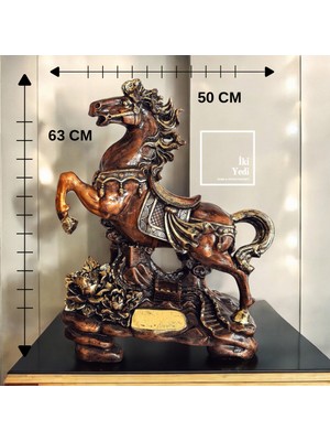 İki Yedi Konsept Ruligo 63 cm Şahlanan Büyük At Heykeli Dekoratif Objeler Ofis Hediyesi Ev Dekorasyonu Lüks Hediye