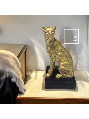 İki Yedi Konsept Ndome Altın Rengi Leopar Dekoratif Biblo Modern Tasarım Ev ve Ofis Dekorasyonu, Şık Masaüstü Süs