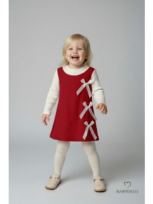 Babyden's Kız Çocuk Fitilli Elbise %100 Pamuk,uzun Kollu,fiyonklu,yumuşak Dokulu, Şık Günlük,özel Gün Elbisesi