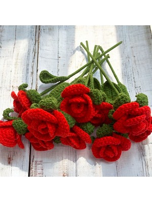 El Örgüsü Kırmızı Gül Çiçek (3 Adet + Ambalaj)