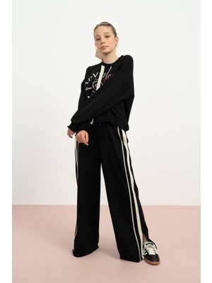 Locoloco Kız Çocuk Yırtmaçlı Pantolon 9-14 Yaş Siyah