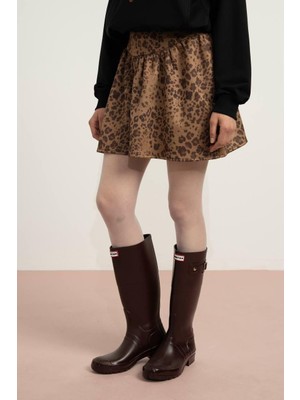 Locoloco Kız Çocuk Süet Leopar Büzgülü Etek 9-14 Yaş Vizon