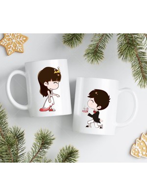 Alpşan Ticaret Evlilik Teklifi Temalı Sevgili Kupası | Romantik Çift Kupa Seti | Karikatürlü Hediye Bardak