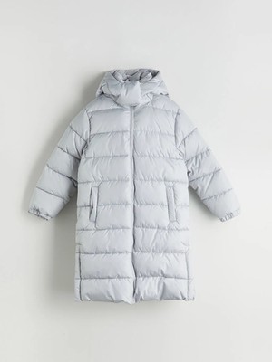 LC Waikiki Kız Çocuk Gri Kapüşonlu Şişme Mont 2025 Kış Sezonu Sıcak Tutan Kalın Tasarım