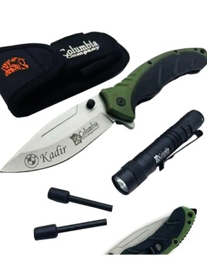 İşte Bu Kişiye Özel Isimli Columbia Araç Baskılı Kamp Çakısı Fenerli Brv.  FST-3070 21.5 cm