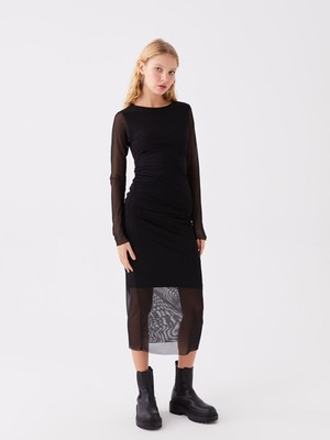 Lc Waikiki Yeni Sezon Bisiklet Yaka Düz Uzun Kollu Kadın Bodycon Elbise