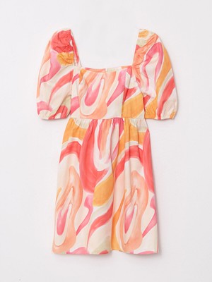 Lc Waikiki Yeni Sezon Kare Yaka Desenli Balon Kollu Poplin Elbise