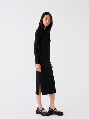 Lc Waikiki Yeni Sezon Bisiklet Yaka Düz Uzun Kollu Kadın Bodycon Elbise