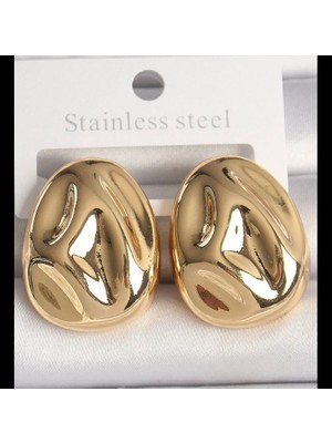 Tasarım Egg Küpe Gold Çelik