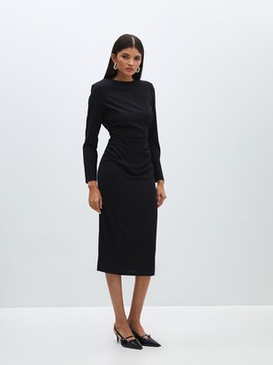 Lc Waikiki Yeni Sezon Bisiklet Yaka Düz Uzun Kollu Kadın Abiye Elbise