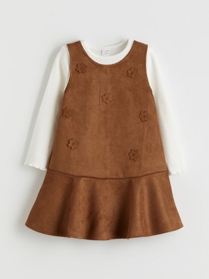 Lc Waikiki Yeni Sezon Bisiklet Yaka Çiçekli Kız Bebek Elbise ve Tişört