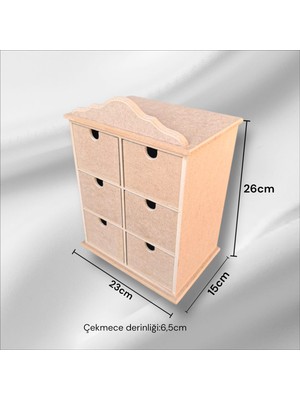 Ahşap Boyanabilir 6 Çekmeceli Takı-Makyaj-Aksesuar Çok Amaçlı Dekoratif Organizer Kutu