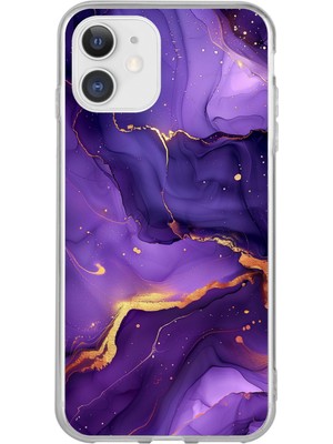 TechTree iPhone 11 Uyumlu Ametist Taşı Mor Mermer Baskılı Silikon Kılıf
