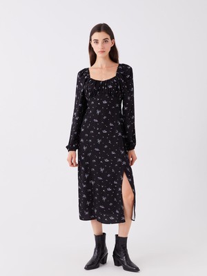 Lc Waikiki Yeni Sezon U Yaka Çiçekli Uzun Kollu Elbise