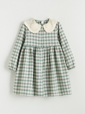 Lc Waikiki Yeni Sezon Bebe Yaka Ekose Desen Flanel Kız Çocuk Elbise