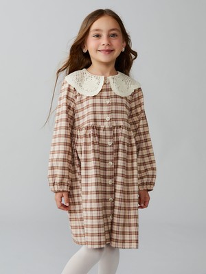 Lc Waikiki Yeni Sezon Bebe Yaka Ekose Desen Flanel Kız Çocuk Elbise