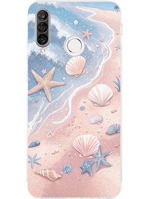 TechTree Huawei P30 Lite Uyumlu Sahil Deniz Kabuğu Baskılı Silikon Kılıf