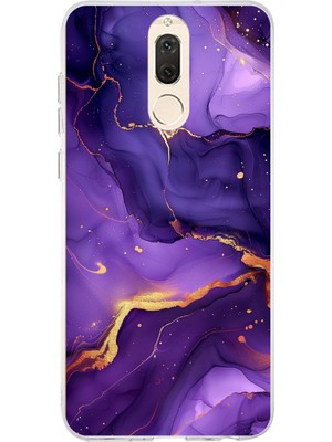 TechTree Huawei Mate 10 Lite Uyumlu Ametist Taşı Mor Mermer Baskılı Silikon Kılıf