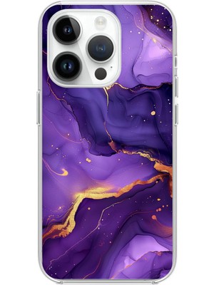 TechTree iPhone 14 Pro Max Uyumlu Ametist Taşı Mor Mermer Baskılı Silikon Kılıf