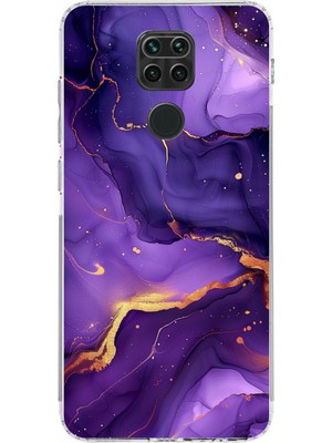 TechTree Redmi Note 9 Uyumlu Ametist Taşı Mor Mermer Baskılı Silikon Kılıf