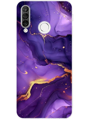 TechTree Huawei P30 Lite Uyumlu Ametist Taşı Mor Mermer Baskılı Silikon Kılıf