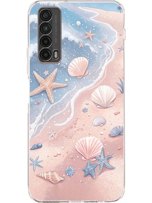 TechTree Huawei P Smart 2021 Uyumlu Sahil Deniz Kabuğu Baskılı Silikon Kılıf