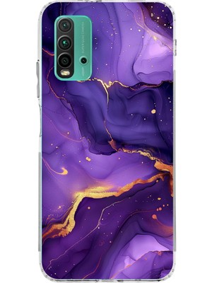 TechTree Redmi 9t - Poco M3 Uyumlu Ametist Taşı Mor Mermer Baskılı Silikon Kılıf