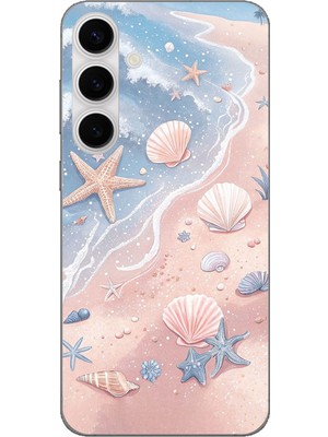 TechTree Galaxy S24 Fe Uyumlu Sahil Deniz Kabuğu Baskılı Silikon Kılıf
