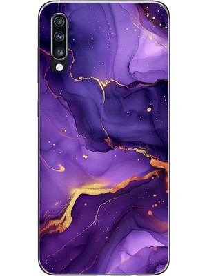 TechTree Samsung Galaxy A70 Uyumlu Ametist Taşı Mor Mermer Baskılı Silikon Kılıf