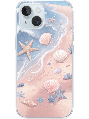 TechTree iPhone 15 Uyumlu Sahil Deniz Kabuğu Baskılı Silikon Kılıf