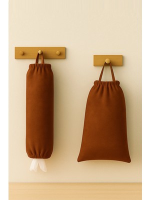 Paris Home 2’li Set Ekmek Torbası ve Poşetlik – Mutfak Düzenleyici Asılabilir Kahverengi Organizer