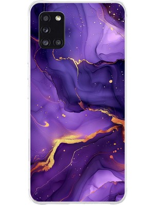 TechTree Samsung Galaxy A31 Uyumlu Ametist Taşı Mor Mermer Baskılı Silikon Kılıf