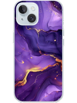 TechTree iPhone 15 Uyumlu Ametist Taşı Mor Mermer Baskılı Silikon Kılıf