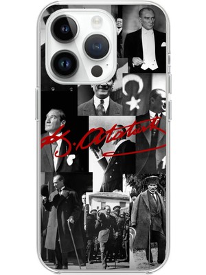 TechTree iPhone 14 Pro Uyumlu Kırmızı Mustafa Kemal Atatürk Imza Baskılı Silikon Kılıf