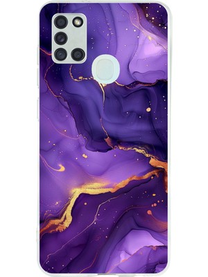 TechTree Samsung Galaxy A21S Uyumlu Ametist Taşı Mor Mermer Baskılı Silikon Kılıf