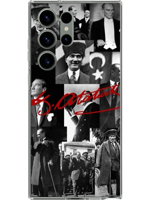 TechTree Samsung Galaxy S23 Ultra Uyumlu Kırmızı Mustafa Kemal Atatürk Imza Baskılı Silikon Kılıf