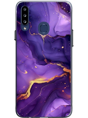 TechTree Samsung Galaxy A20S Uyumlu Ametist Taşı Mor Mermer Baskılı Silikon Kılıf