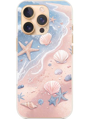 TechTree iPhone 16 Pro Uyumlu Sahil Deniz Kabuğu Baskılı Silikon Kılıf