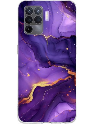 TechTree Oppo Reno 5 Lite Uyumlu Ametist Taşı Mor Mermer Baskılı Silikon Kılıf