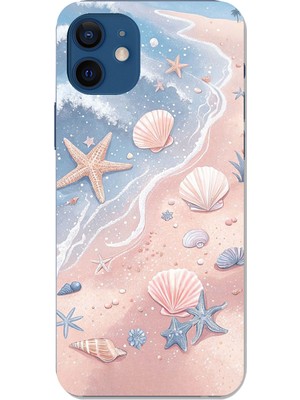 TechTree iPhone 12 - 12 Pro Uyumlu Sahil Deniz Kabuğu Baskılı Silikon Kılıf