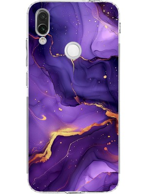 TechTree Redmi Note 7 Uyumlu Ametist Taşı Mor Mermer Baskılı Silikon Kılıf