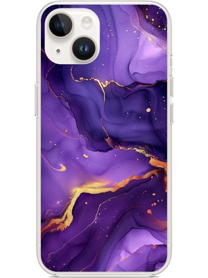 TechTree iPhone 14 Plus- 15 Plus Uyumlu Ametist Taşı Mor Mermer Baskılı Silikon Kılıf