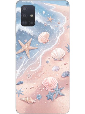TechTree Samsung Galaxy A51 Uyumlu Sahil Deniz Kabuğu Baskılı Silikon Kılıf